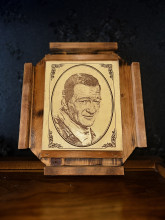 John Wayne Scortched Pine and Fir Wood Pyrography 1985