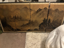 Hand painted Japanese 4 panel screen
