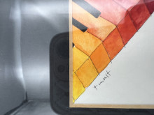 Abstract watercolor rainbow piano painting 