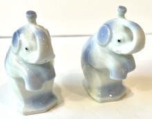 Vintage Porcelain Light Blue/Gray Trumpeting Elephant Salt and Pepper Shakers