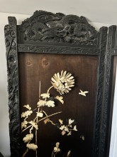 Antiques Japanese’s Writing desk, Chair and two fold hand carved ivory panel. 