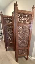 Hand carved room divider with brass inlay
