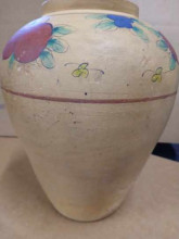 Hand Painted Terracotta Vase, 10.5" tall, approx 8" at shoulder
