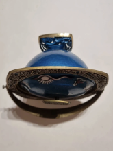 Vintage Camel Convoy Blue Enameled Brass Pedestal Bowl Lid & Handle From Israel