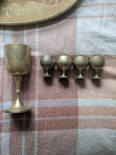 Rare Vintage Hand Engraved Indo-Greek  Brass Ceremonial Drinkware Set
