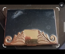 art deco lentheric black enamel powder, rouge, lipstick compact Paris, New York