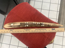 Fossilized walrus tusk with dog-team carving circa 1940s no chips or scratches