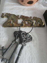 Brass Elephant Key Holder with Vintage Keys