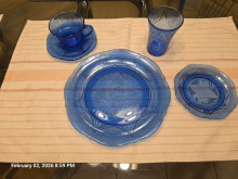 Anchor Hocking Blue Glass Dinnerware Set