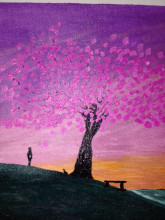 Contemporary Oil Painting of a Cherry Blossom Tree