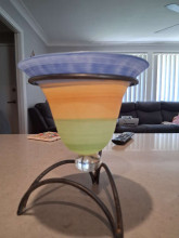 Art Glass Bowl with Metal Stand