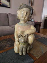 Wooden Figurine of Girl with Cat