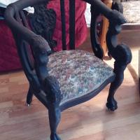 antique chair mahogany claw feet lion woman embroidered