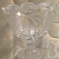 Lead Crystal from Europe.  Approx. 5-6" high.  Scalloped upper edge.
