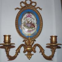 sconce with handpainted porcelain plaque signed Watteau