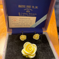 Hokusai Ivory Co, Inc   Earrings and broach made from genuine elephant tusk
