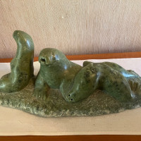 Inuit soapstone carving 15” long with unclear carved name on base