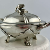 Vintage DeCapmos Silver Plated Serving Dish or Tureen with four cast feet and side handles.