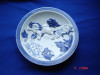 Blue white relief asian plate Foo Lion Dog
