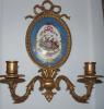 sconce with handpainted porcelain plaque signed Watteau